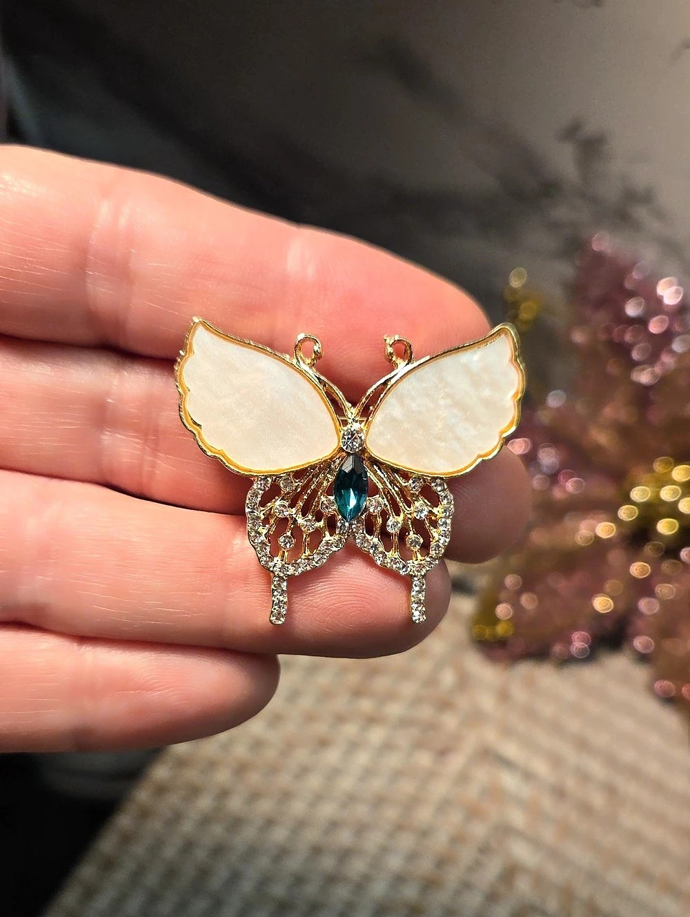 Butterfly Brooch in Gold & White